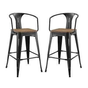 Modway Promenade 30&quot Modern Metal Bar Stools in Black (Set of 2)