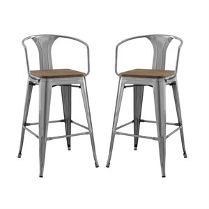 Modway Promenade 30&quot Modern Metal/Bamboo Bar Stools in Gunmetal (Set of 2)