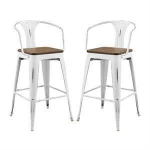 Modway Promenade 30&quot Modern Metal Bar Stools in White (Set of 2)