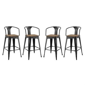 Modway Promenade 30&quot Modern Metal Bar Stools in Black (Set of 4)