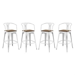 Modway Promenade 30&quot Modern Metal Bar Stools in White (Set of 4)