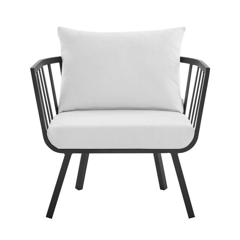 Modway Riverside Modern Fabric Outdoor Armchair in Slate/White (Set of 2)