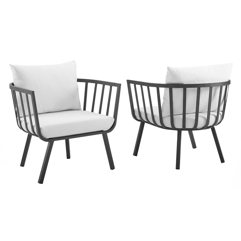 Modway Riverside Modern Fabric Outdoor Armchair in Slate/White (Set of 2)