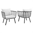 Modway Riverside Modern Fabric Outdoor Armchair in Slate/White (Set of 2)