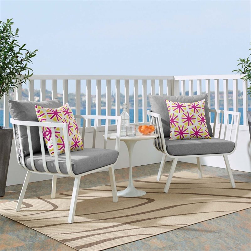 Modway Riverside Modern Fabric Outdoor Armchair in White/Gray (Set of 2)