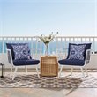 Modway Riverside Modern Fabric Outdoor Armchair in White/Navy (Set of 2)