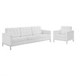 Modway Loft 2-Piece Modern Tufted Faux Leather Sofa and Armchair Set in White