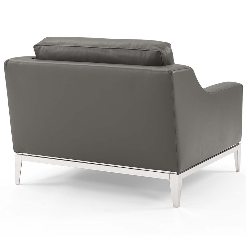Modway Harness Stainless Steel & Leather Sofa and Armchair Set in Gray