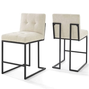 Modway Privy 24.5&quot Modern Fabric Counter Stool in Beige/Black (Set of 2)
