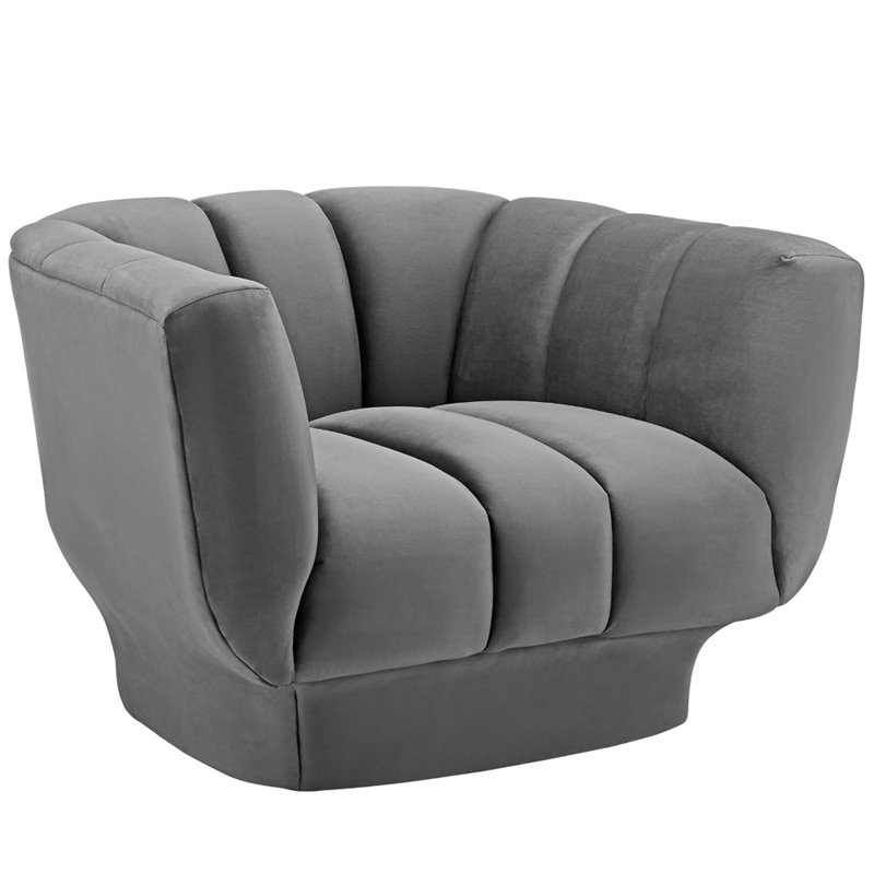 Modway Entertain Modern Channel Tufted Velvet Armchair in Gray (Set of 2)