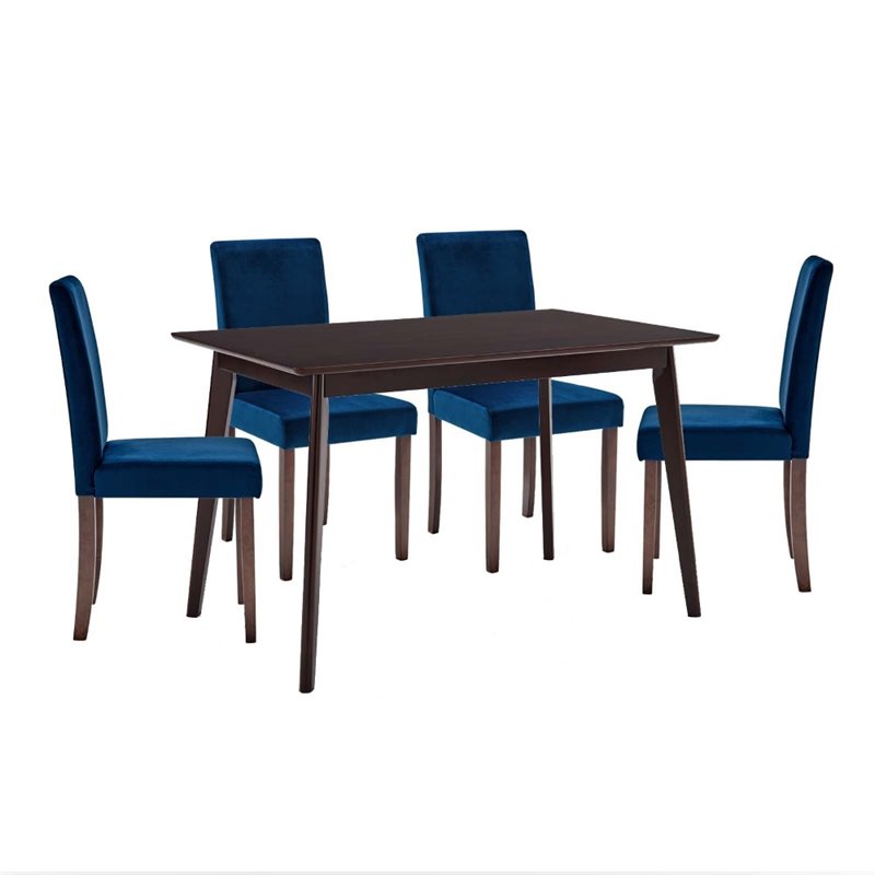 Prosper 5 Piece Upholstered Velvet Dining Set in Cappuccino Navy
