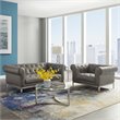 Modway Idyll Tufted Upholstered Leather Loveseat and Armchair in Gray