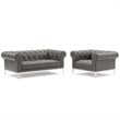 Modway Idyll Tufted Upholstered Leather Loveseat and Armchair in Gray