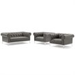 Modway Idyll 3-Piece Tufted Leather Upholstered Loveseat Set in Gray