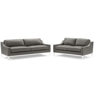 Modway Harness Stainless Steel & Leather Sofa and Loveseat Set in Gray