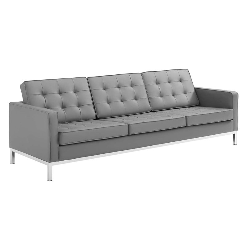Modway Loft 3-Piece Vegan Leather Upholstered Sofa Set in Silver/Gray