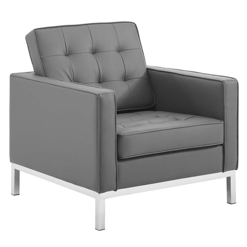 Modway Loft 3-Piece Vegan Leather Upholstered Sofa Set in Silver/Gray