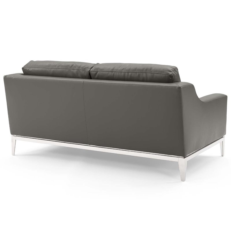 Modway Harness 3-Piece Stainless Steel & Leather Loveseat Set in Gray