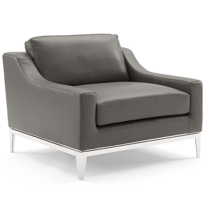Modway Harness 3-Piece Stainless Steel & Leather Loveseat Set in Gray