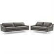 Modway Harness Stainless Steel & Leather Arm Chair in Gray (Set of 2)