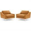 Modway Harness Stainless Steel & Leather Arm Chair in Tan (Set of 2)