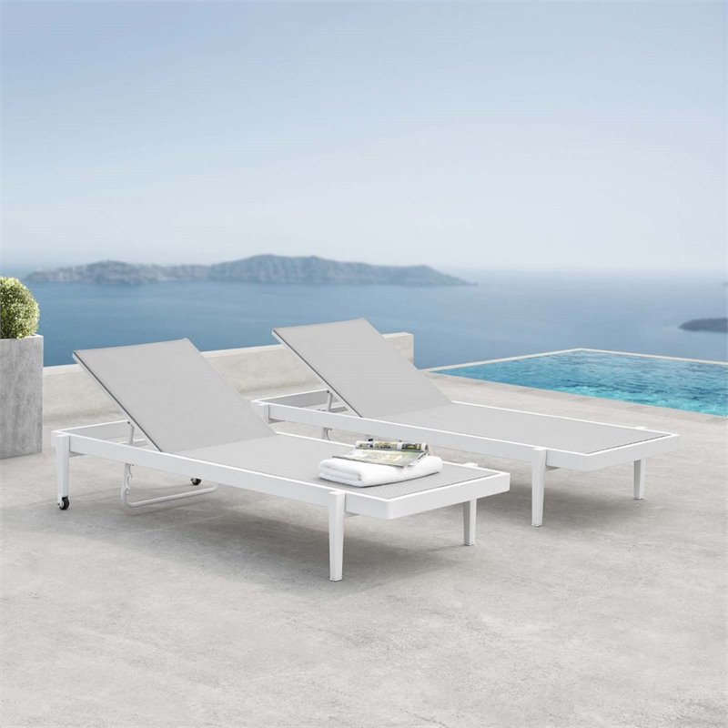Modway Charleston Patio Aluminum Chaise Lounge Chair in White Gray (Set of 2)