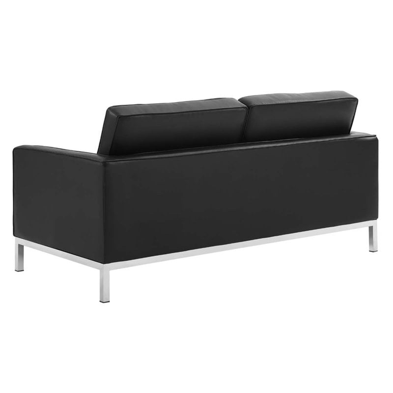 Modway Loft 3-Piece Modern Tufted Upholstered Faux Leather Sofa Set in Black