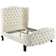 Modway Violette Tufted Wingback Velvet Queen Platform Bed in Ivory
