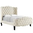 Modway Violette Tufted Wingback Velvet Queen Platform Bed in Ivory