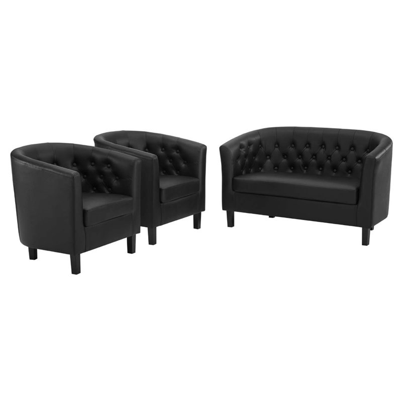 Modway Prospect 3 Piece Upholstered Vinyl Loveseat Set in Black Cymax