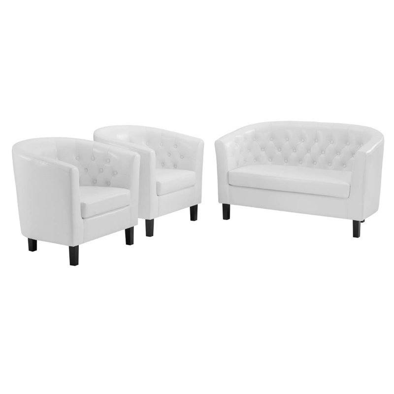 Modway Prospect 3Piece Modern Upholstered Faux Leather Loveseat Set in