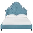 Modway Valentina Queen Tufted Nailhead Velvet Platform Bed in Sea Blue