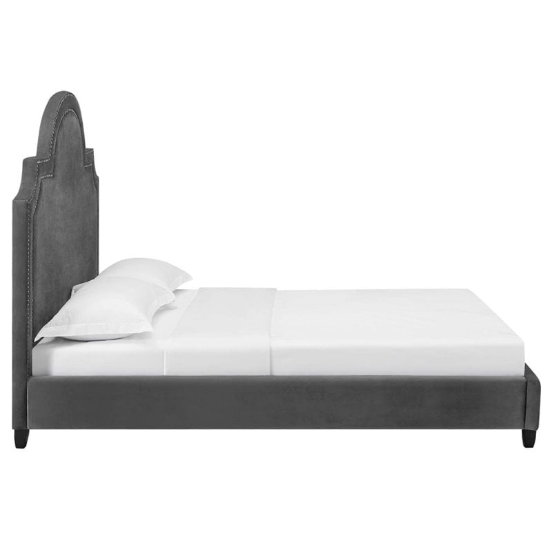 Modway Primrose Queen Modern Performance Velvet Platform Bed in Gray