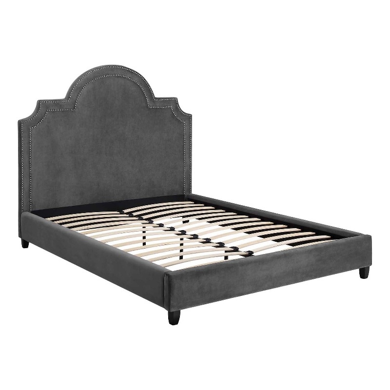 Modway Primrose Queen Modern Performance Velvet Platform Bed in Gray