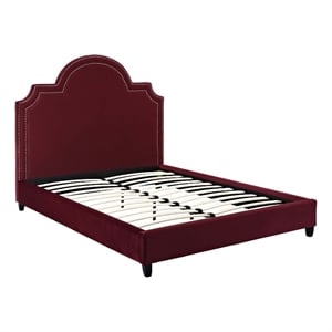 modway primrose queen modern performance velvet platform bed in maroon red