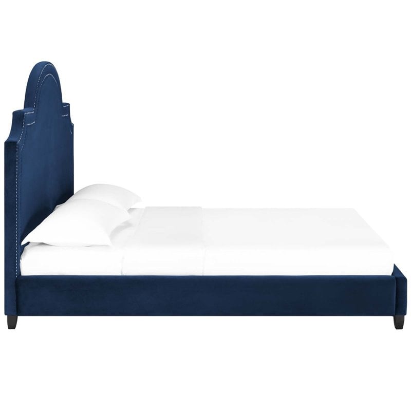 Modway Primrose Queen Modern Performance Velvet Platform Bed in Navy