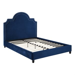 modway primrose queen modern performance velvet platform bed in navy