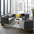 Modway Sanguine 3-Piece Channel Tufted Upholstered Velvet Sofa Set in Gray