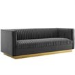 Modway Sanguine 3-Piece Channel Tufted Upholstered Velvet Sofa Set in Gray