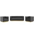 Modway Sanguine 3-Piece Channel Tufted Upholstered Velvet Sofa Set in Gray