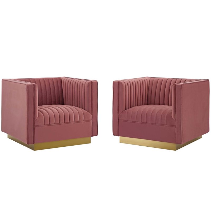 Modway Sanguine Tufted Upholstered Velvet Armchair in Dusty Rose (Set