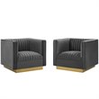 Modway Sanguine Modern Performance Velvet Armchair in Gray/Gold (Set of 2)