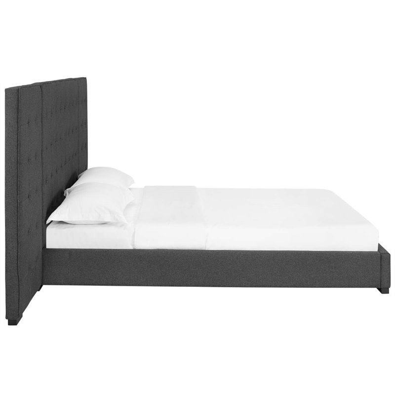 Modway Sierra Queen Performance Velvet Polyester Platform Bed in Gray