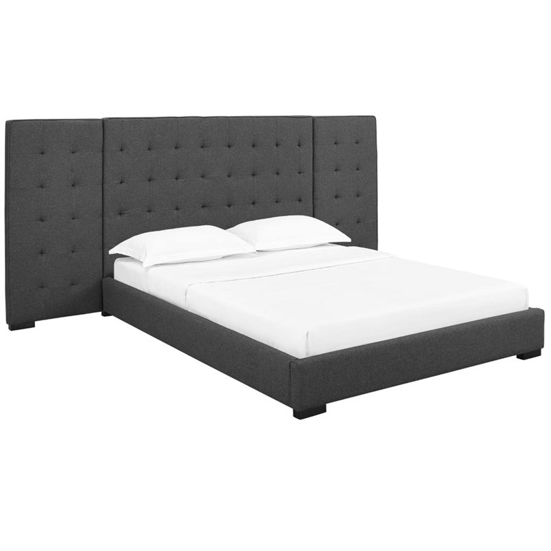 Modway Sierra Queen Performance Velvet Polyester Platform Bed in Gray
