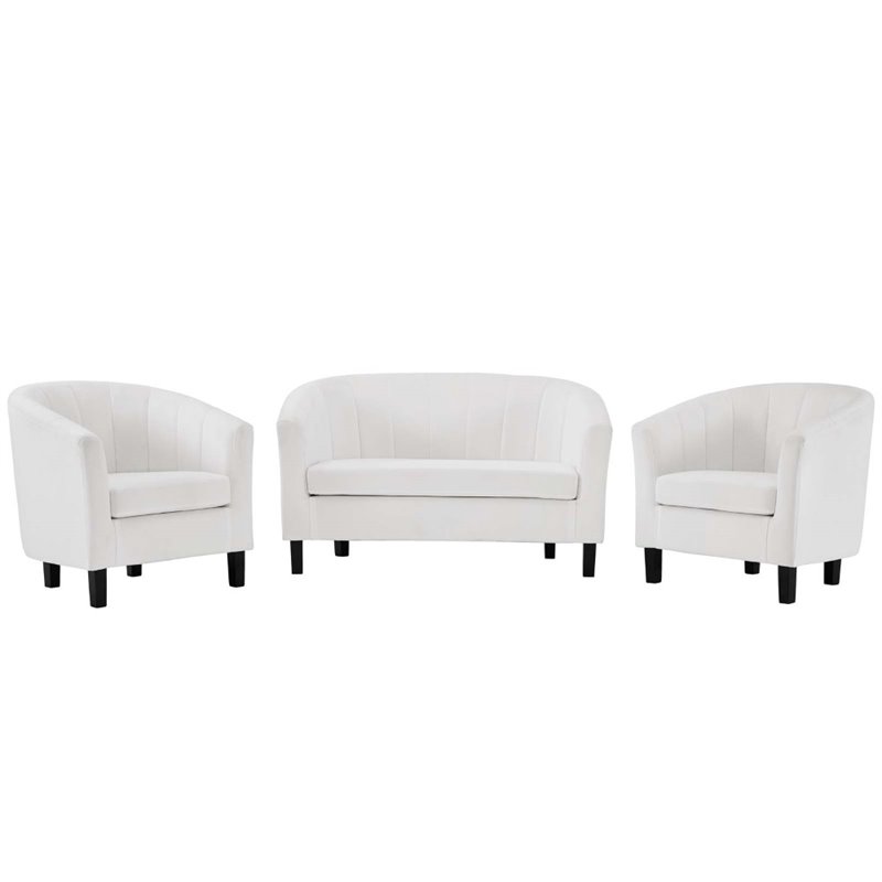 Modway Prospect 3Piece Modern Channel Tufted Fabric Sofa Set in White