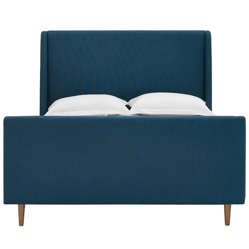 Modway Aubree Queen Upholstered Polyester Fabric Sleigh Platform Bed in Azure
