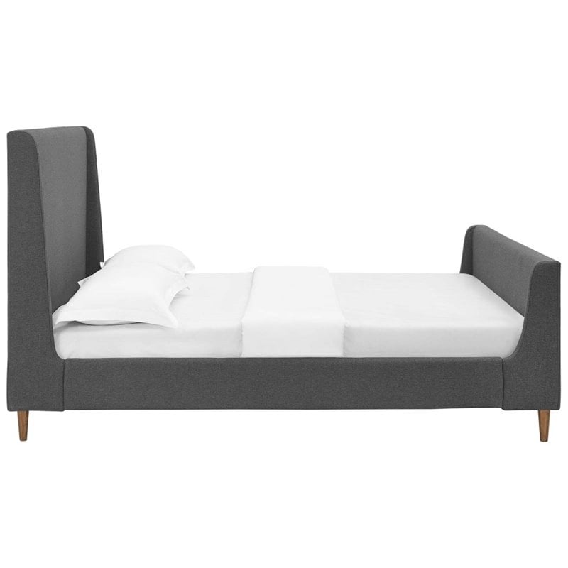 Modway Aubree Queen Upholstered Polyester Fabric Sleigh Platform Bed in Gray