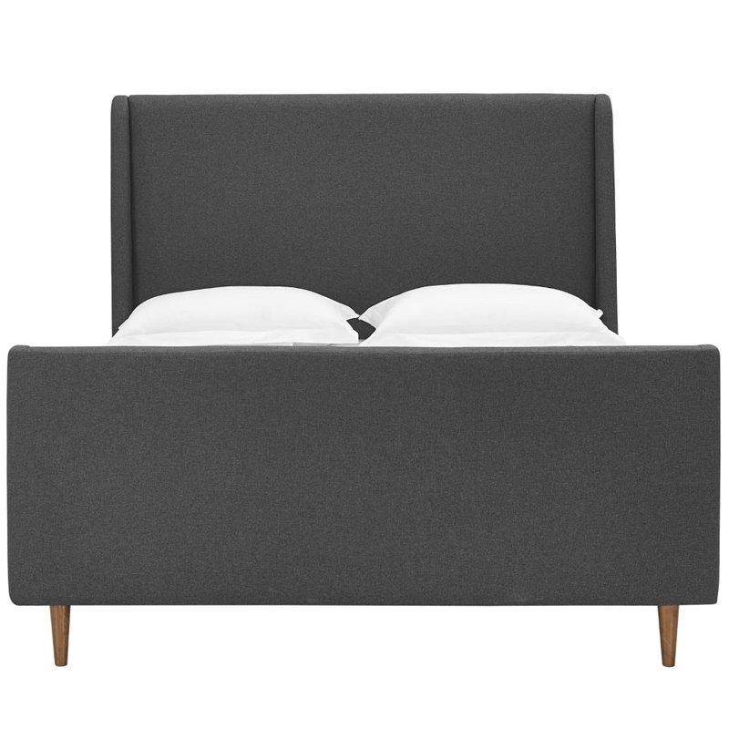 Modway Aubree Queen Upholstered Polyester Fabric Sleigh Platform Bed in Gray