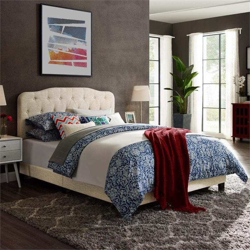 Modway Amelia Upholstered Twin Bed in Beige | Cymax Business