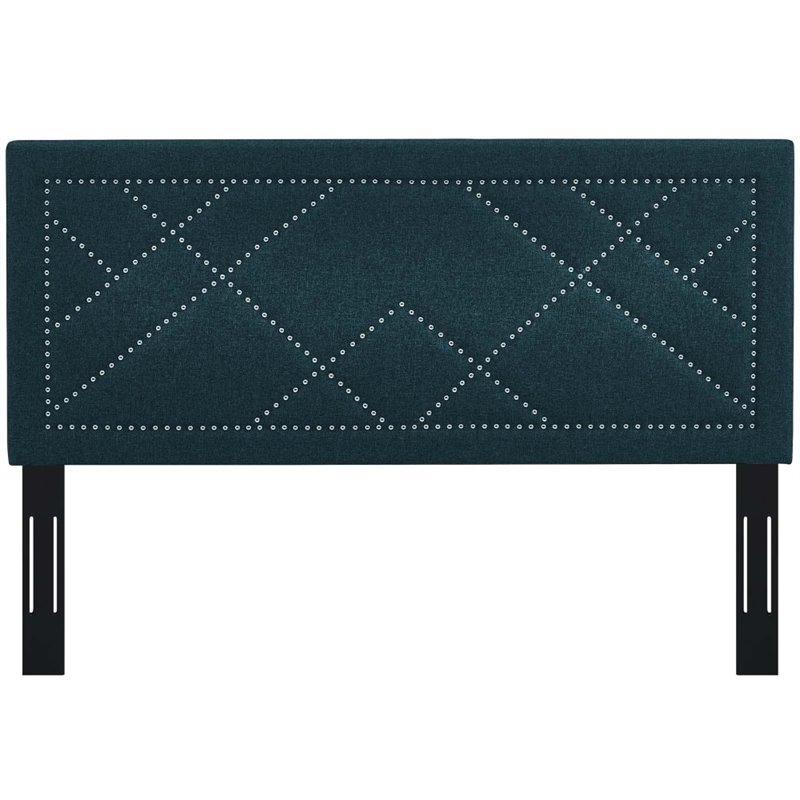 Modway Reese Nailhead Full/Queen Upholstered Linen Fabric Headboard in Azure